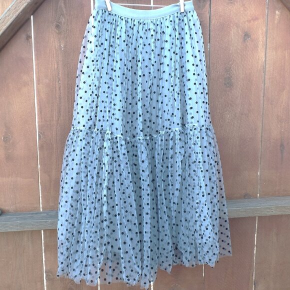 SHIKOU Tulle Velvet Polka Dot Shirt Tiered Slip & Tulle Base - Picture 2 of 9